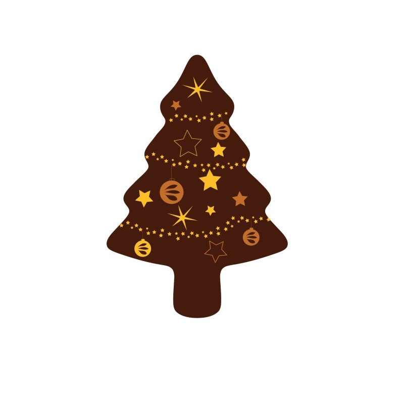 Plaquettes décors sérigraphie alimentaire, sapin en chocolat pour Noël Manudecors