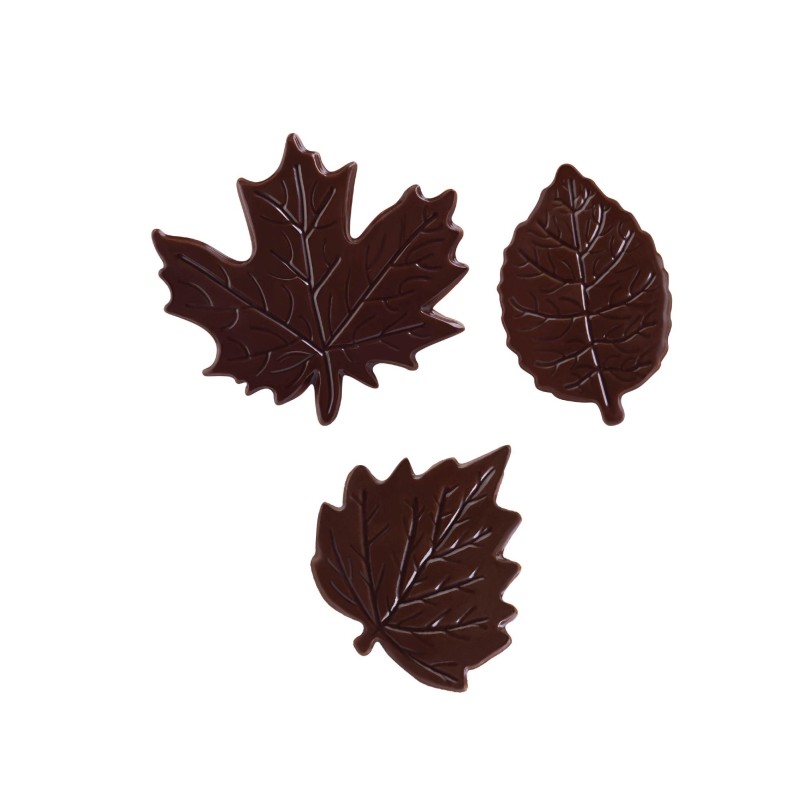 Feuilles en chocolat noir, décoration pâtissière /Manudecors